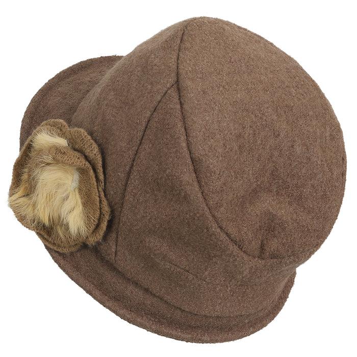 Ililily Ililily Wool-blended Wired Brim Fedora Corsage Feminine Bucket Hat