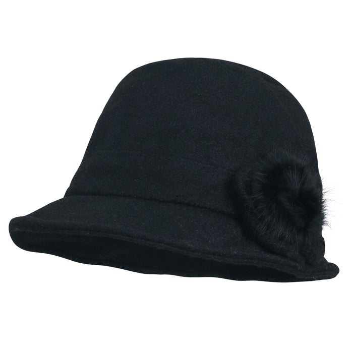 Ililily Ililily Wool-blended Wired Brim Fedora Corsage Feminine Bucket Hat
