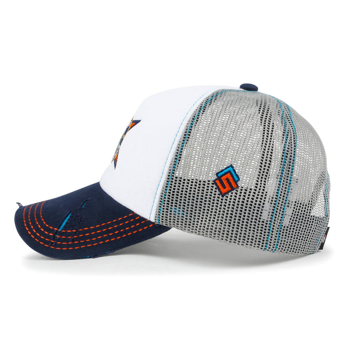 Ililily Ililily X Rooftop Space Colorful Retro Embroidery Mesh Trucker Baseball Cap