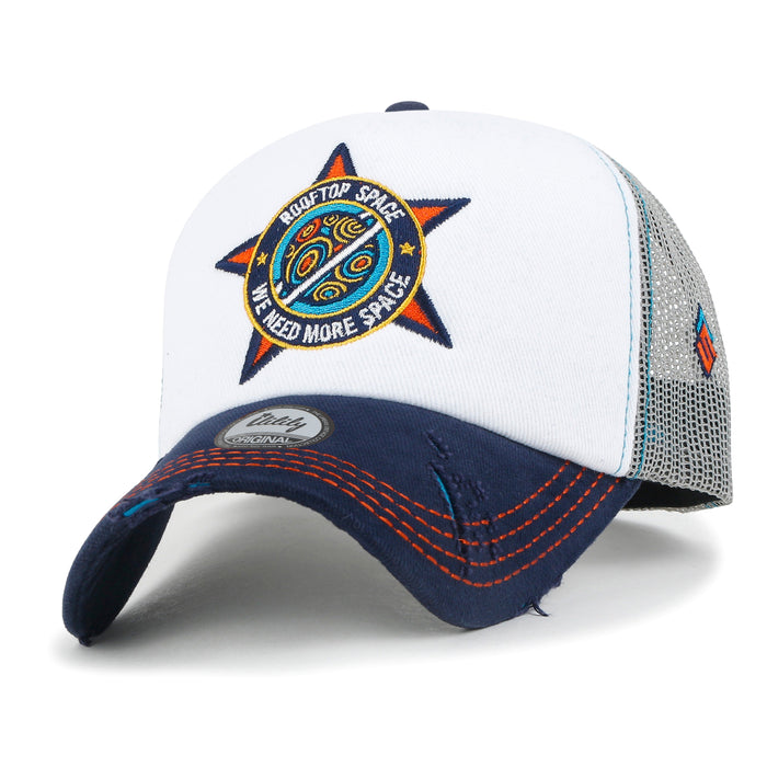 ililily ililily X Rooftop Space Colorful Retro Embroidery Mesh Trucker Baseball Cap