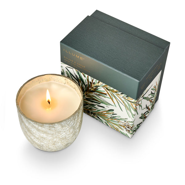 Illume Balsam & Cedar Large Boxed Crackle Glass Candle