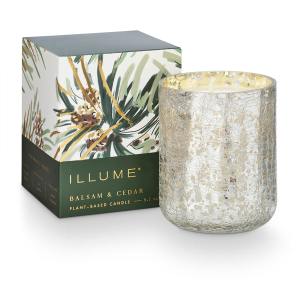 illume Balsam & Cedar Small Boxed Crackle Glass Candle