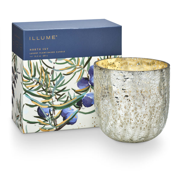 illume North Sky Large Boxed Crackle Glass Candle