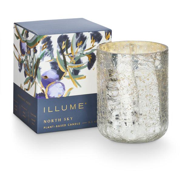 illume North Sky Small Boxed Crackle Glass Candle