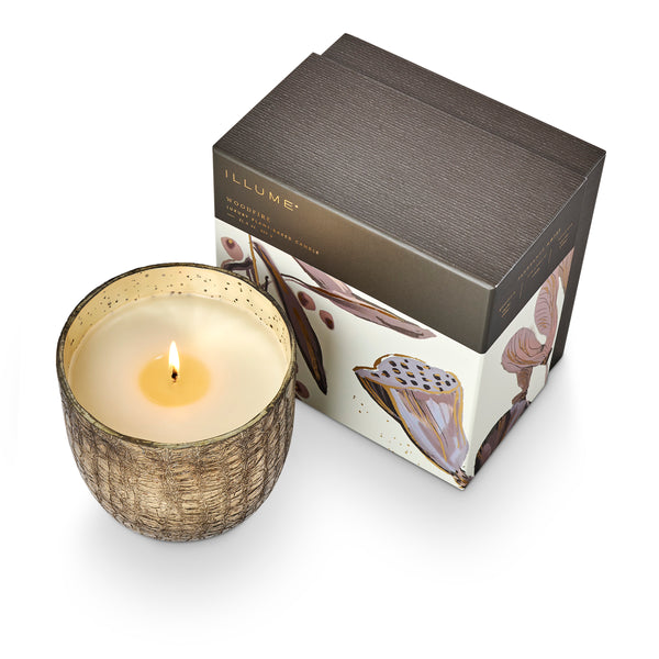 Illume Woodfire Large Boxed Crackle Glass Candle