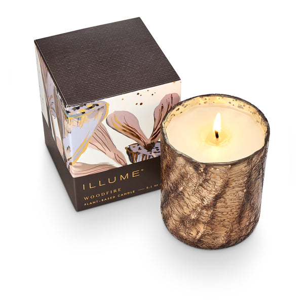 Illume Woodfire Small Boxed Crackle Glass Candle