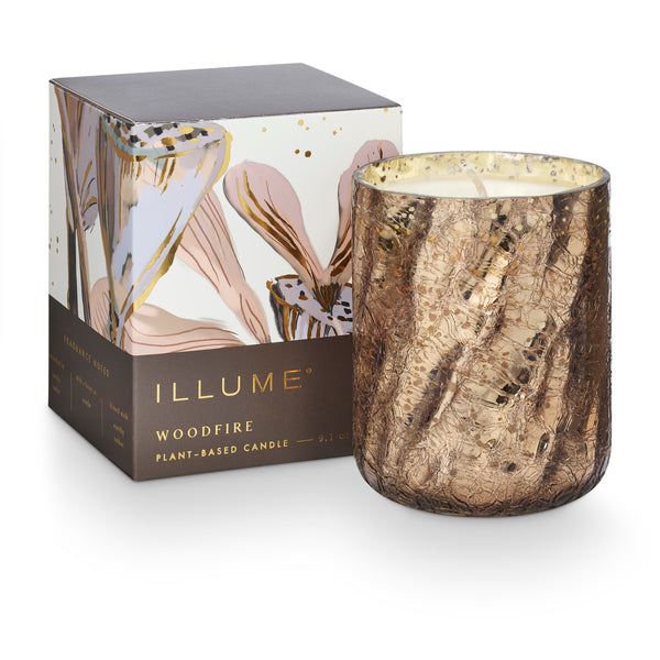 illume Woodfire Small Boxed Crackle Glass Candle