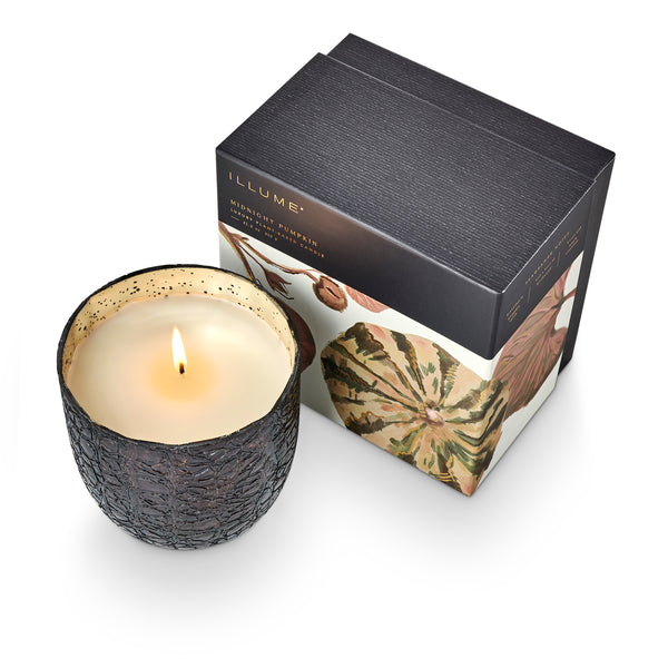 Illume Midnight Pumpkin Large Boxed Crackle Glass Candle