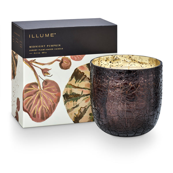 illume Midnight Pumpkin Large Boxed Crackle Glass Candle