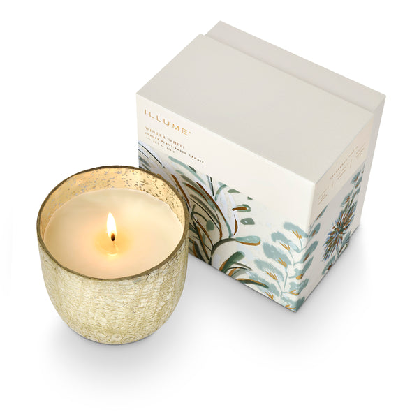 Illume Winter White Large Boxed Crackle Glass Candle