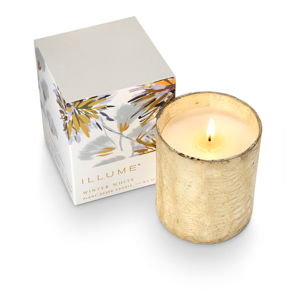 Illume Winter White Small Boxed Crackle Glass Candle