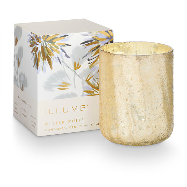 illume Winter White Small Boxed Crackle Glass Candle
