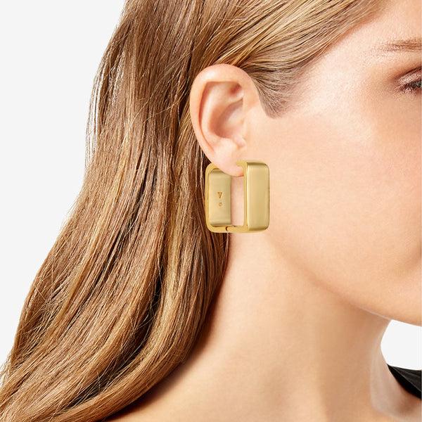 Imagine Vince Camuto Brass Rectangle Hoop Earrings Gold Tone