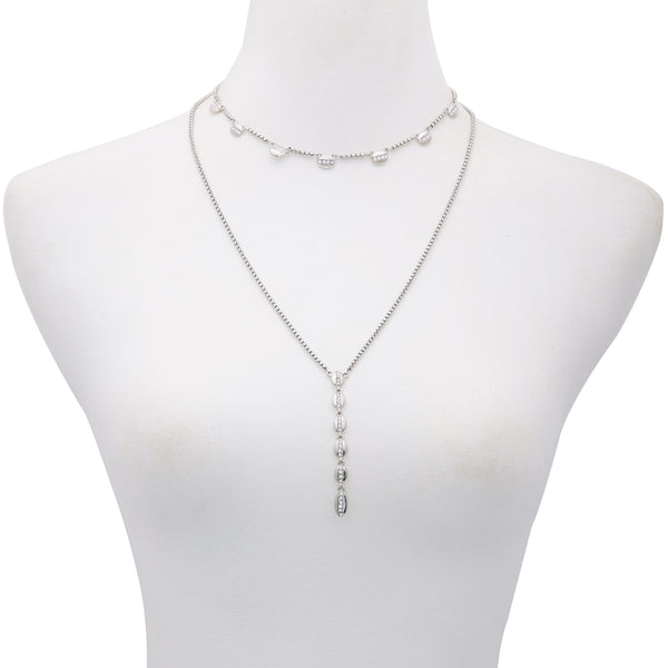 Imagine Vince Camuto Crystal Layered Necklace Silver Tone