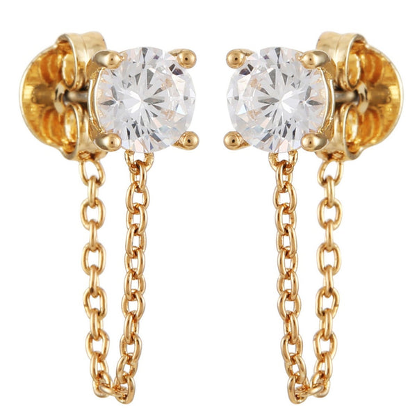 Imagine Vince Camuto Crystal Stud Chain Dangle Drop Earrings Gold Tone