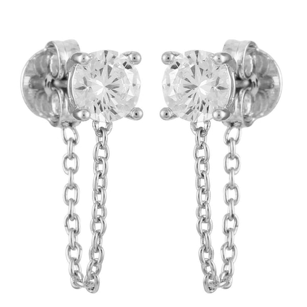 Imagine Vince Camuto Crystal Stud Chain Dangle Drop Earrings Silver Tone