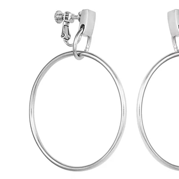 Imagine Vince Camuto Drop Hoop Clip On Earrings Silver Tone