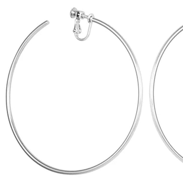 Imagine Vince Camuto Extra Large Open Hoop Clip On Earrings Silver Tone