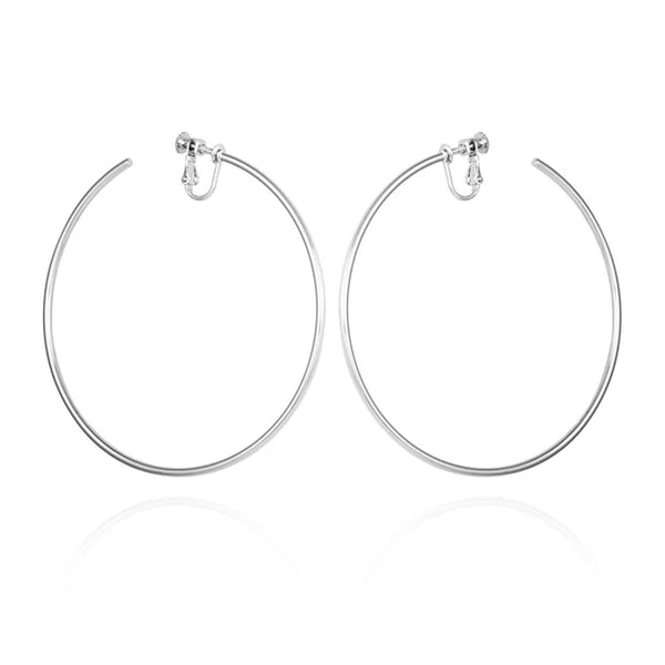imagine vince camuto Extra Large Open Hoop Clip On Earrings Silver Tone