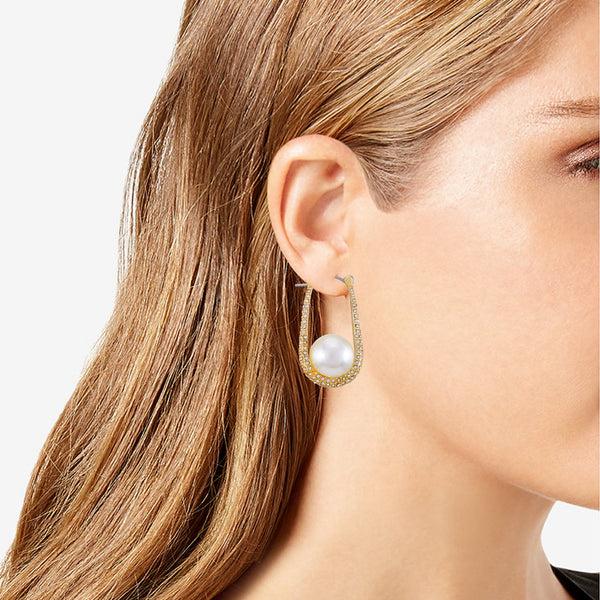 Imagine Vince Camuto Goldtone Crystal Stone Pearl Hoop Earrings Gold Tone
