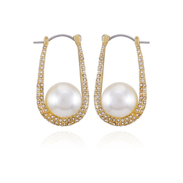 imagine vince camuto Goldtone Crystal Stone Pearl Hoop Earrings Gold Tone