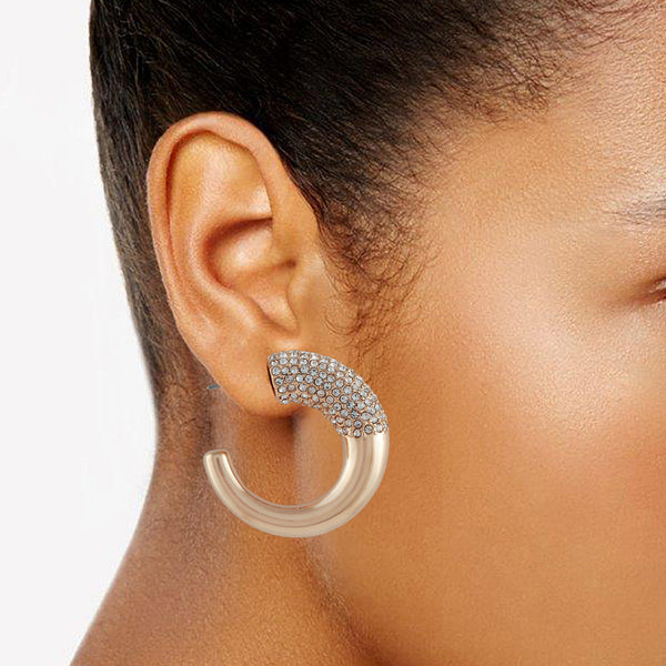 Imagine Vince Camuto Goldtone Pave Crystal Stone Open Hoop Earrings Gold Tone