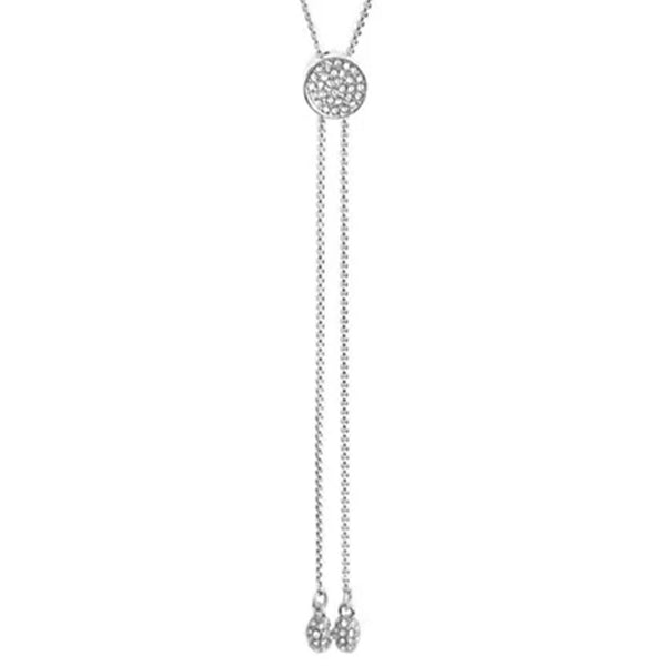 Imagine Vince Camuto Pave Slider Bolo Necklace Silver Tone