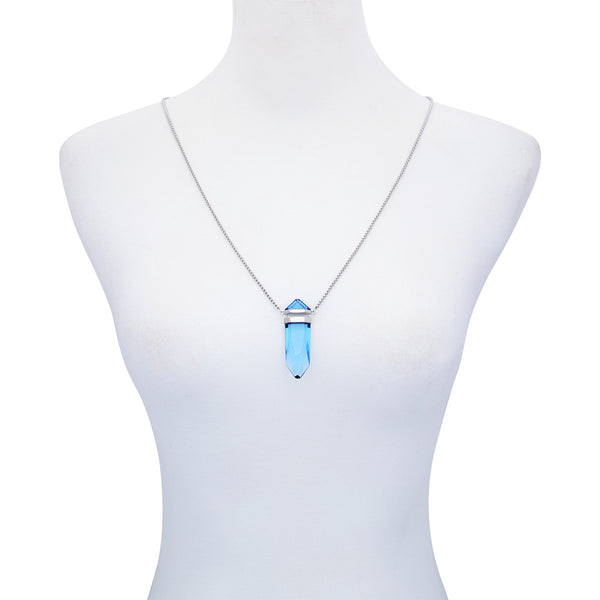 Imagine Vince Camuto Silvertone Blue Crystal-Shape Stone Pendant Long Necklace Silver Tone