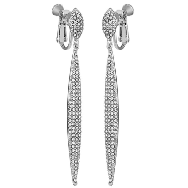 Imagine Vince Camuto Silvertone Glass Stone Pave Drop Clip On Earrings Silver Tone
