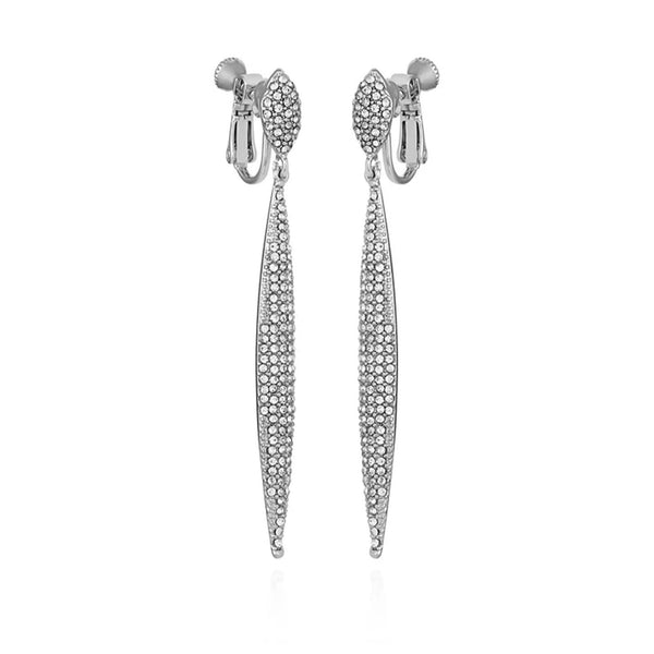 imagine vince camuto Silvertone Glass Stone Pave Drop Clip On Earrings Silver Tone