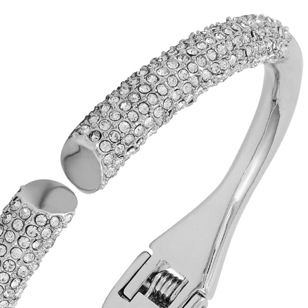 Imagine Vince Camuto Silvertone Pave Glass Stone Hinge Bangle Bracelet Silver Tone