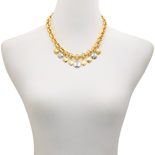 Imagine Vince Camuto Two Tone Gilded Leaf Charm Statement Necklace Two Tone