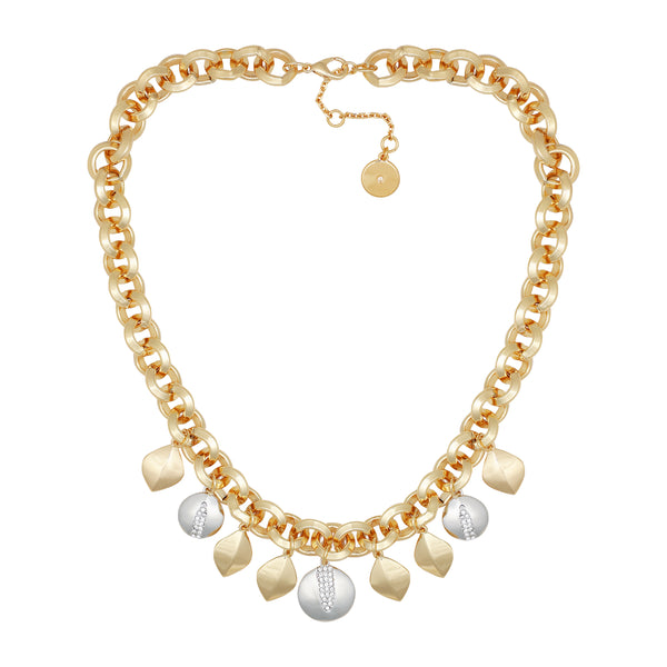 Imagine Vince Camuto Two Tone Gilded Leaf Charm Statement Necklace Two Tone