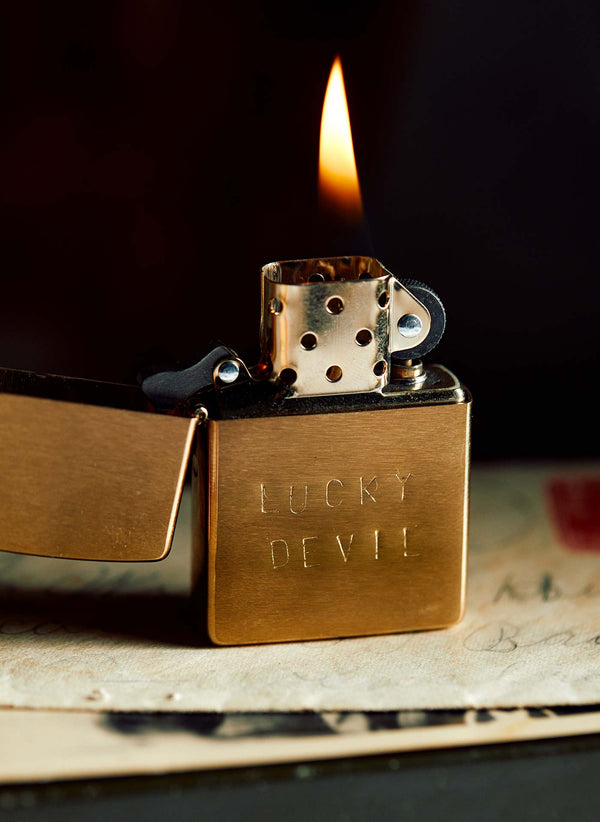 imogene willie hand stamped "lucky devil" zippo