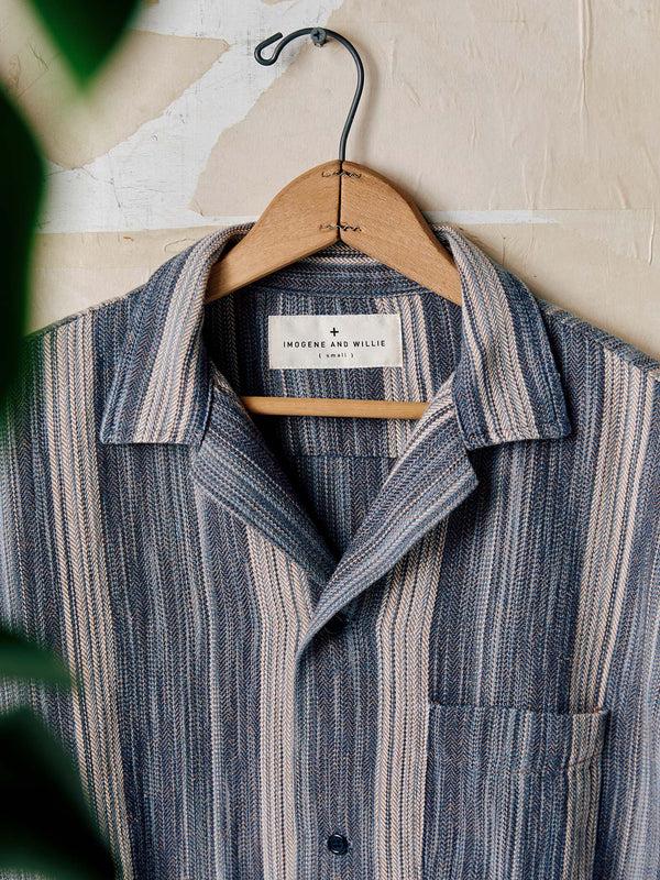 Imogene Willie Serra Camp Shirt In Washed Indigo Stripe
