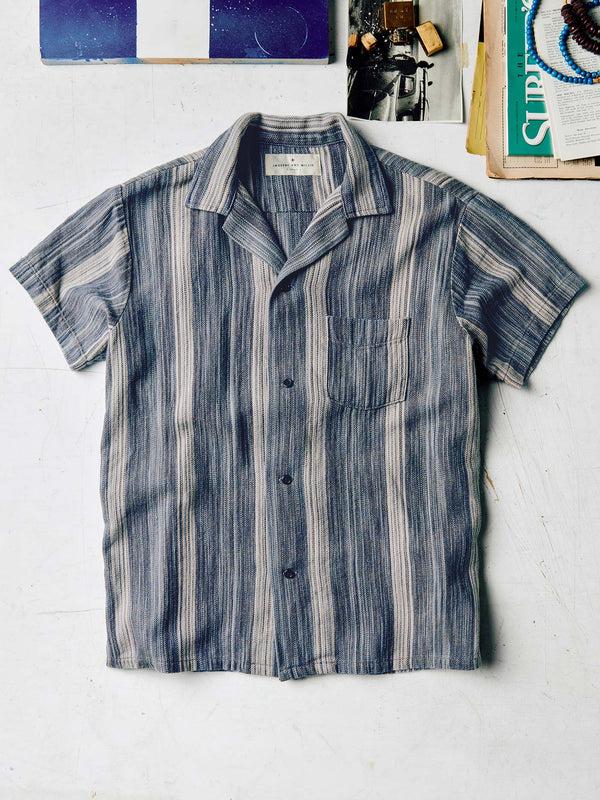 Imogene Willie Serra Camp Shirt In Washed Indigo Stripe