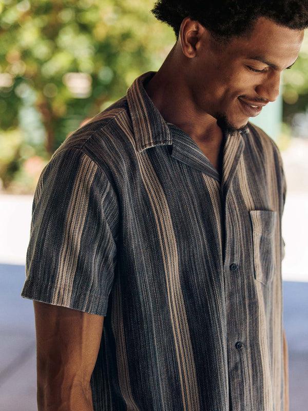 Imogene Willie Serra Camp Shirt In Washed Indigo Stripe