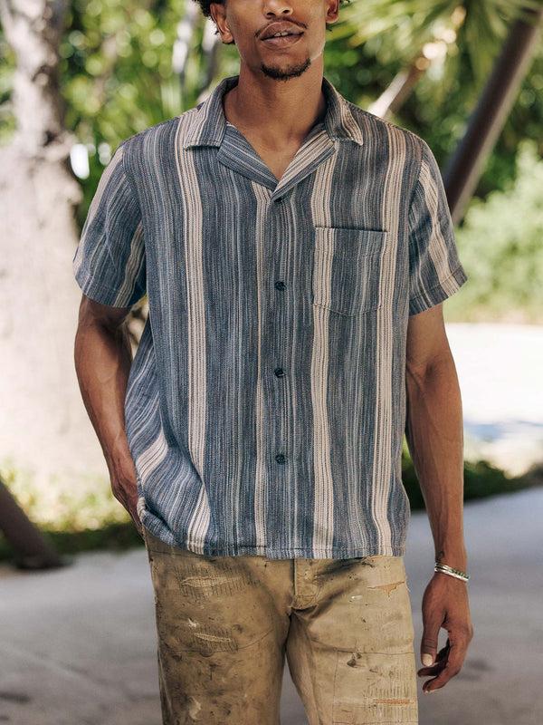 imogene willie serra camp shirt in washed indigo stripe