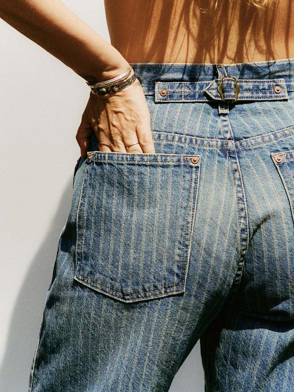 Imogene Willie The Buckleback Jean In Washed Indigo Stripe