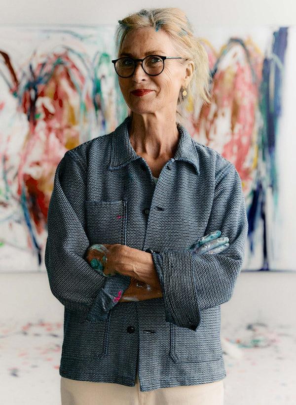 Imogene Willie The Painters Coat In Indigo Cream Sashiko