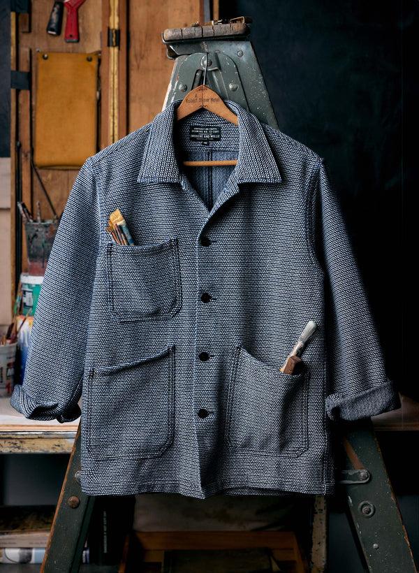imogene willie the painters coat in indigo cream sashiko