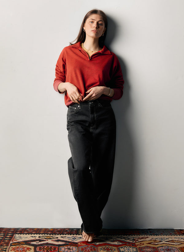 Imogene Willie The Quarter Zip Heather Red Pullover