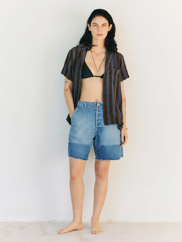 Imogene Willie The Sunfair Shirt In Indigo Jacquard Stripe