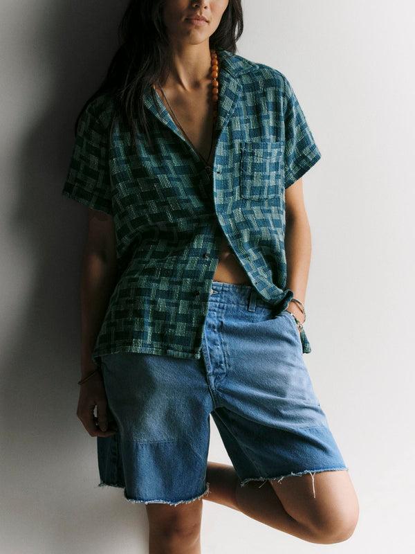 imogene willie the sunfair shirt in open knit indigo