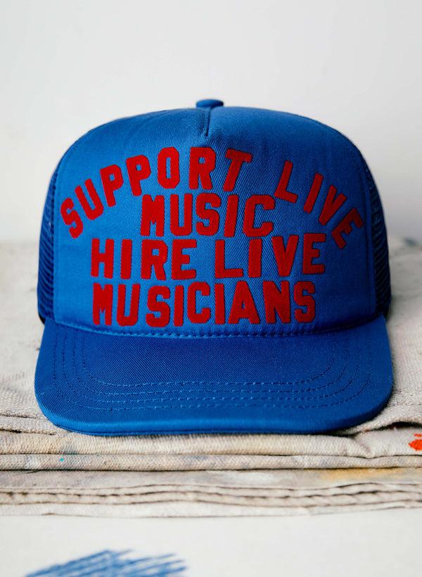 imogene willie the "support live music" trucker in blue