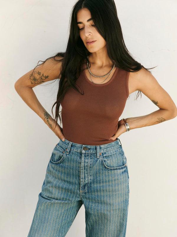 Imogene Willie The Vintage Tank In Open Knit Chestnut