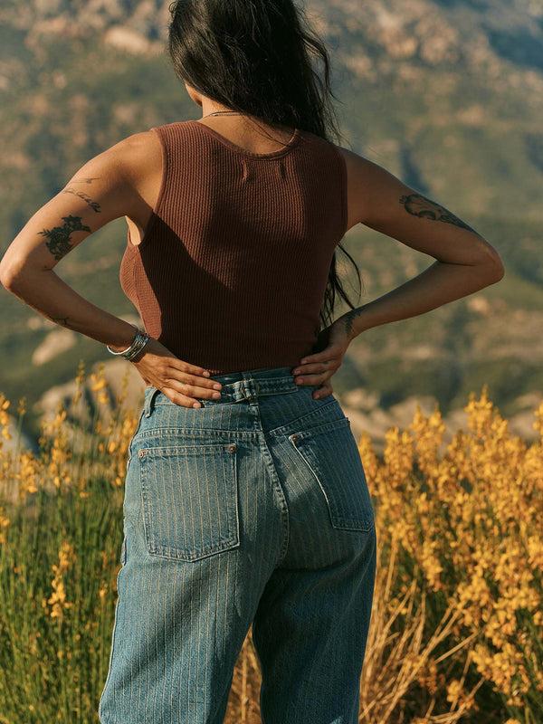 Imogene Willie The Vintage Tank In Open Knit Chestnut