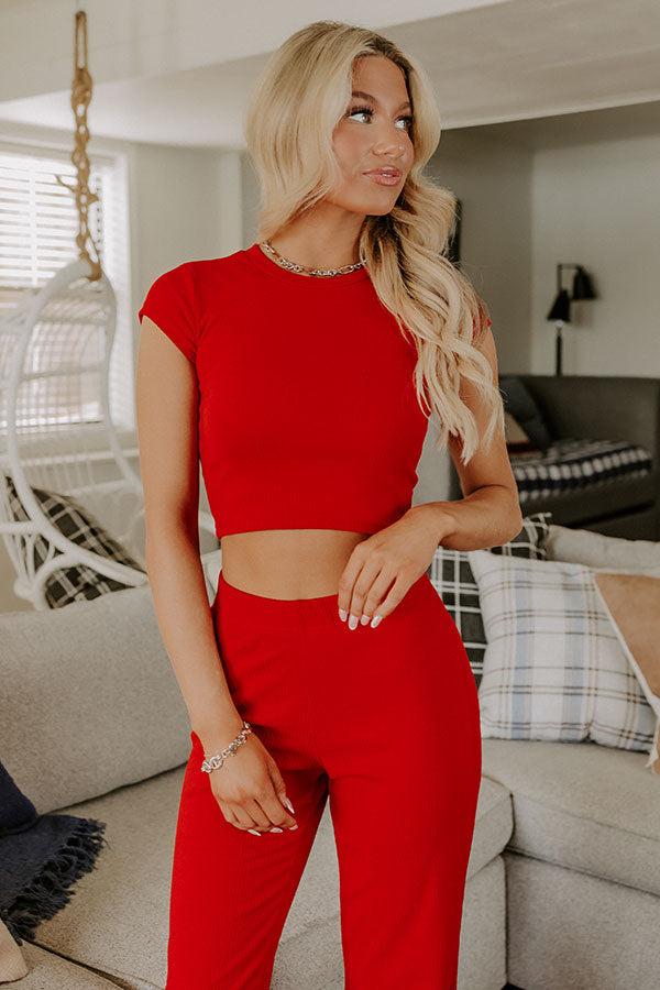 Impressions Always On The Go Ribbed Crop Tee In Red