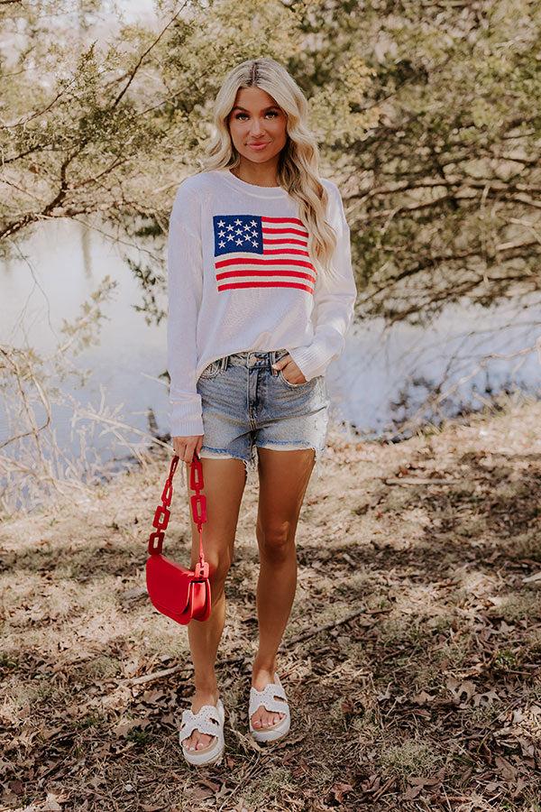 Impressions American Girl Embroidered Knit Sweater In White