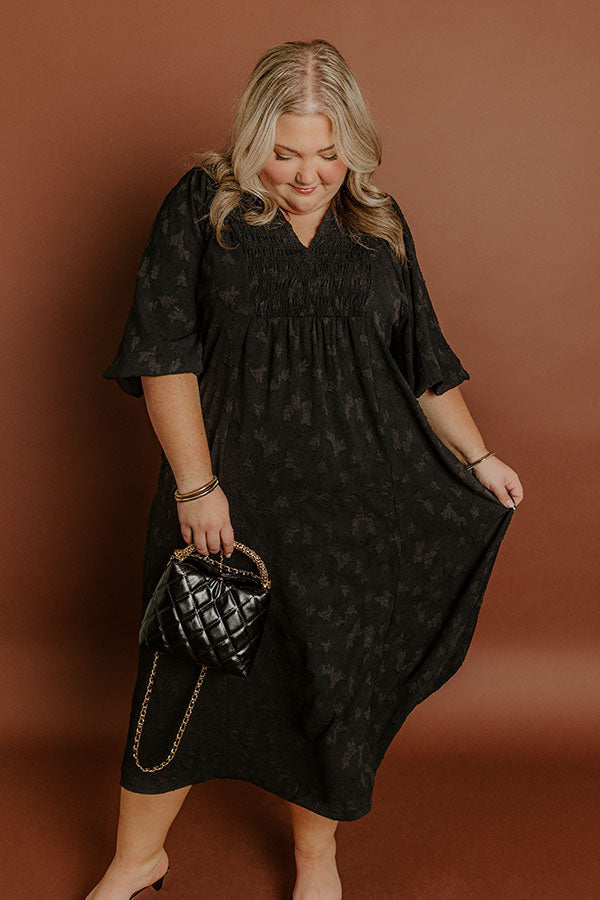 Impressions Apple Cider Sippin Jacquard Midi Dress In Black Curves